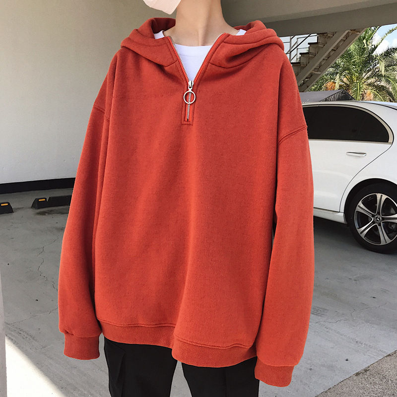 POSI - Hoodie met halve rits en effen kleur