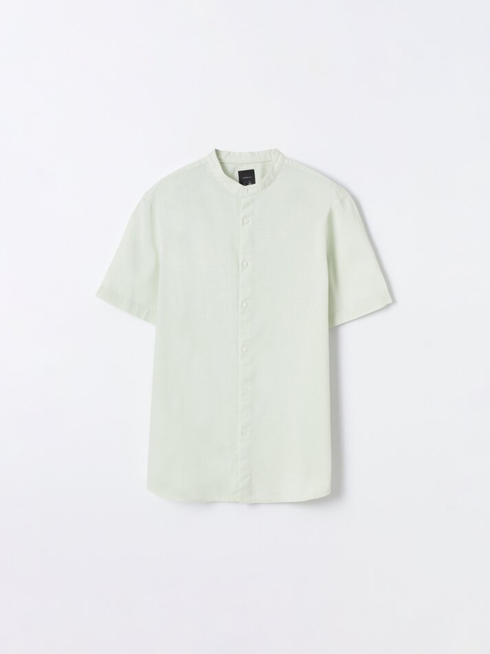 Camisa de manga curta em algodão e linho - Verde Pastel
