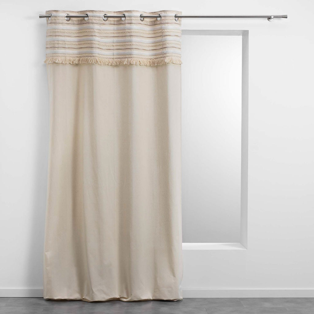 Rideau à œillets coton avec franges ATLAS beige 140x240cm