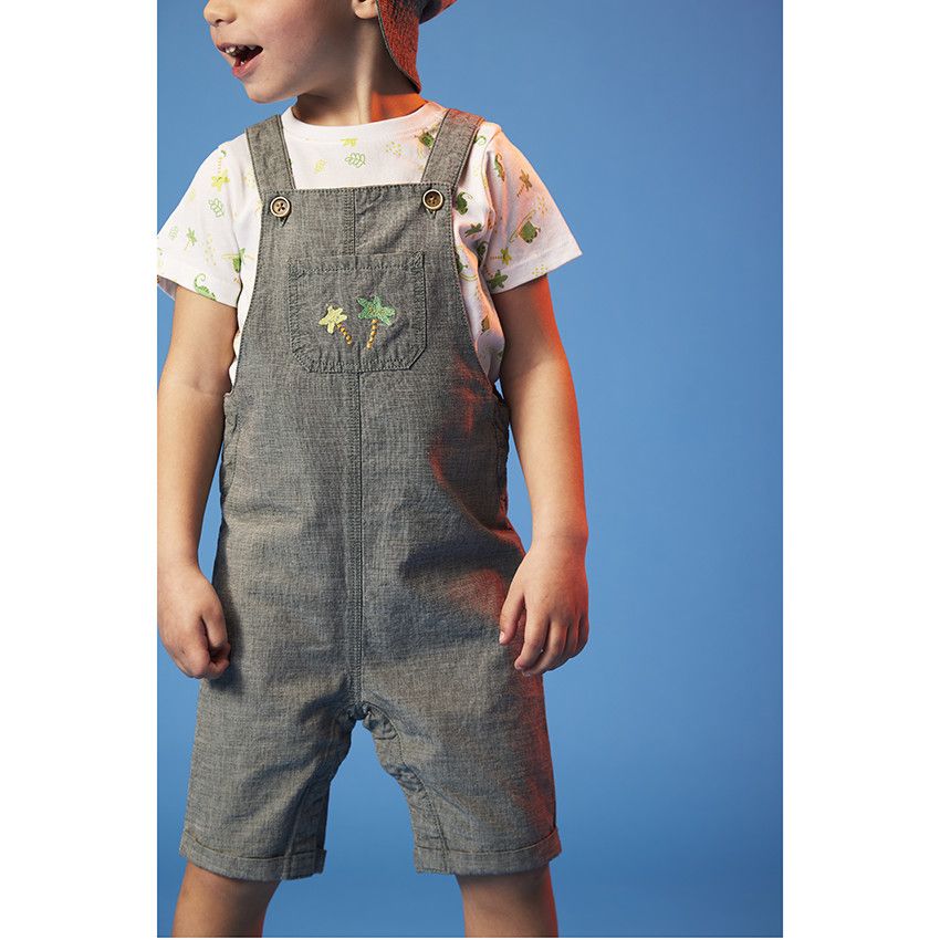 Salopette courte broderies palmiers pour bébé garçon - Gris foncé