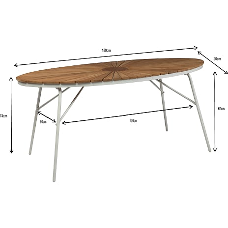 Kerteminde 180x90 teak havemøbelsæt med 6 stole - Teak/Hvid