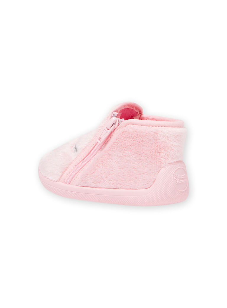 Chaussons rose clair en fausse fourrure motifs chat bébé fille