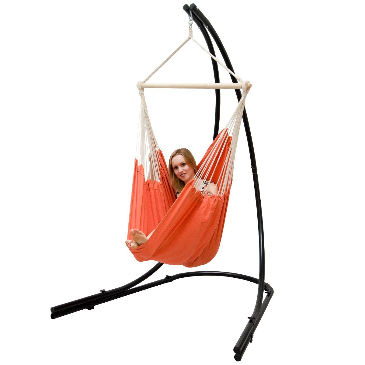 Freistehendes Stahl-Hängestuhlgestell 210cm inkl. XXL Hängesessel aus Baumwolle mit Swivel 185x130cm