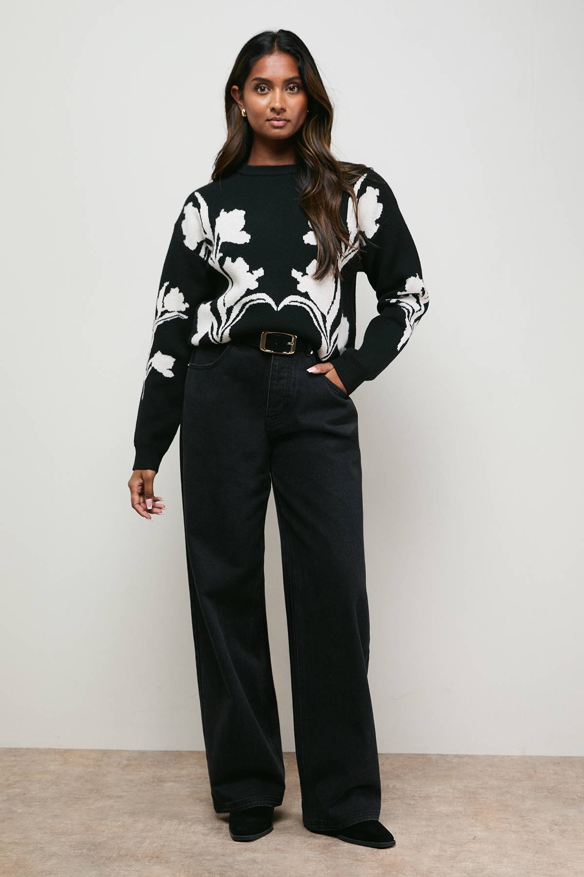 Oasis synthétiquell Col Rond à Motif Jacquard Floral