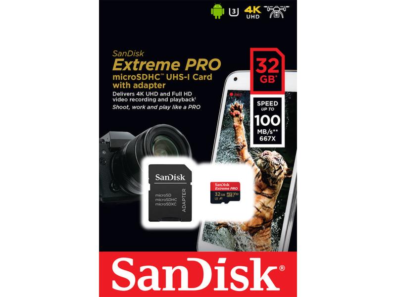 SanDisk microSDHC-Karte Extreme Pro UHS-I V30 32 GB Extreme Geschwindigkeit für Ihr Smart­phone oder Tablet