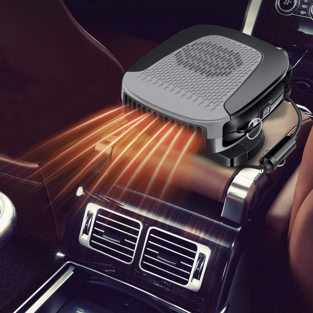 (150W) 2in1 Auto Zusatz Heizung / Kühler Heizlüfter Elektrischer KFZ Entfroster für Zigarettenanzünder - Schwarz / Grau