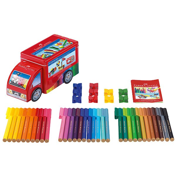 Faber-Castell - Connector tusser i sjov metalbil, 33 stk