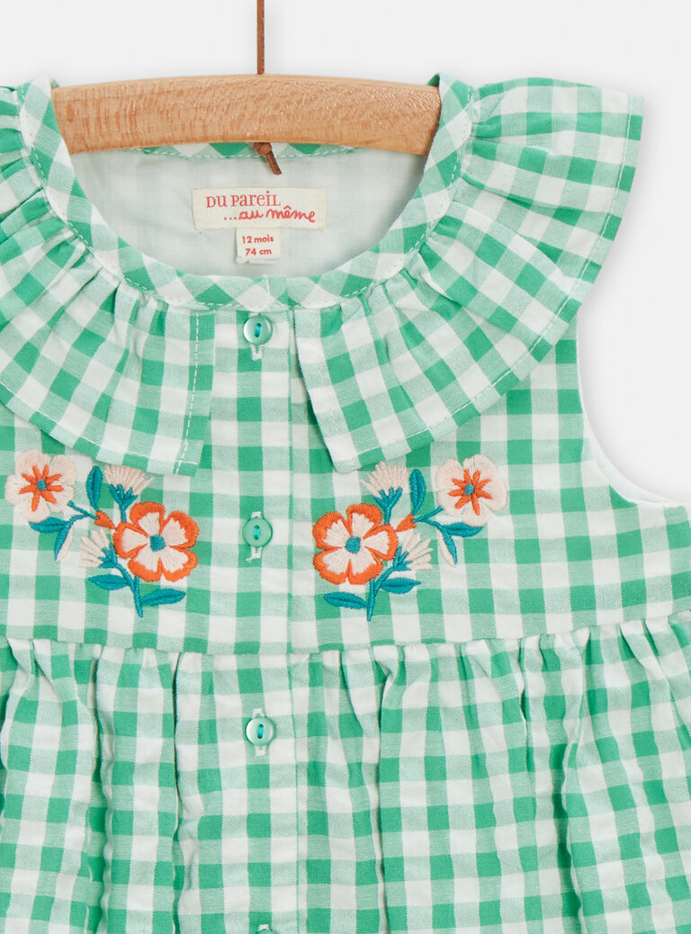 Robe vert menthe à imprimé vichy pour bébé fille