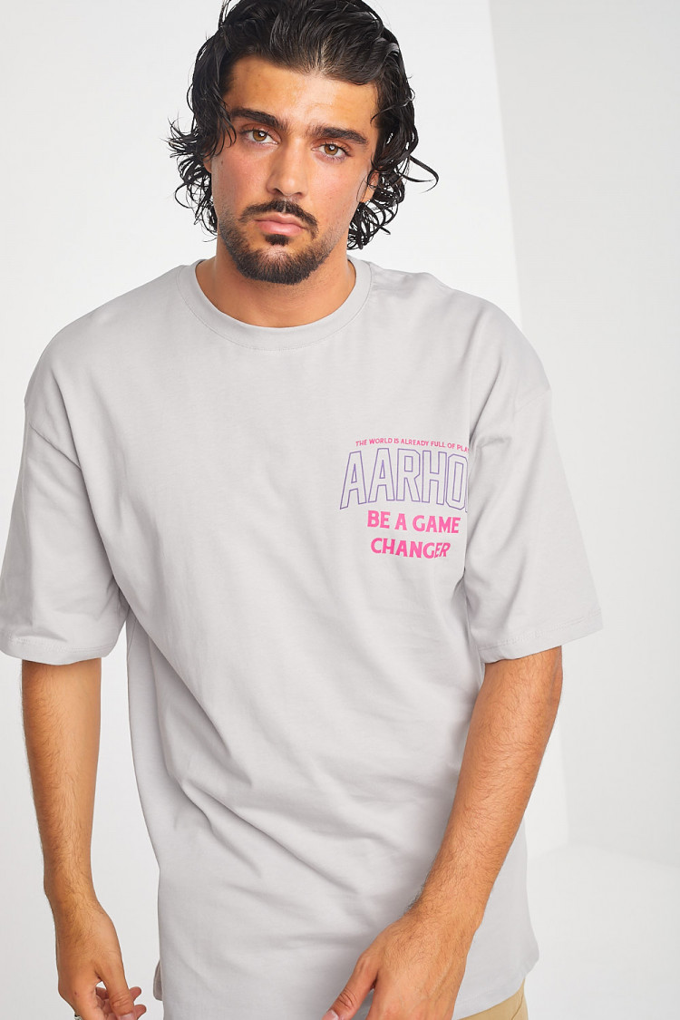 T-shirt gris aarhon avec ours basketteur