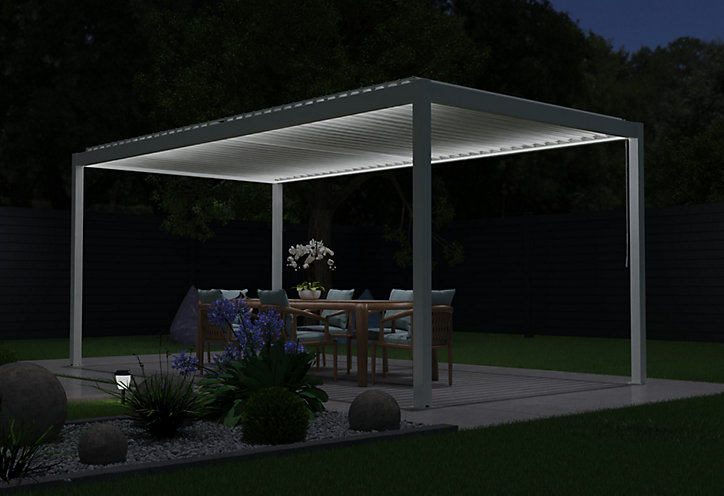 Eclairage d'extérieur 2 bandeaux LED Cameo dans profilé alu blanc 9010M 6 m