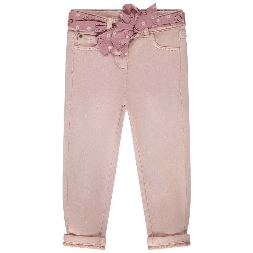 Jean droit avec ceinture à nouer pour bébé fille - Rose