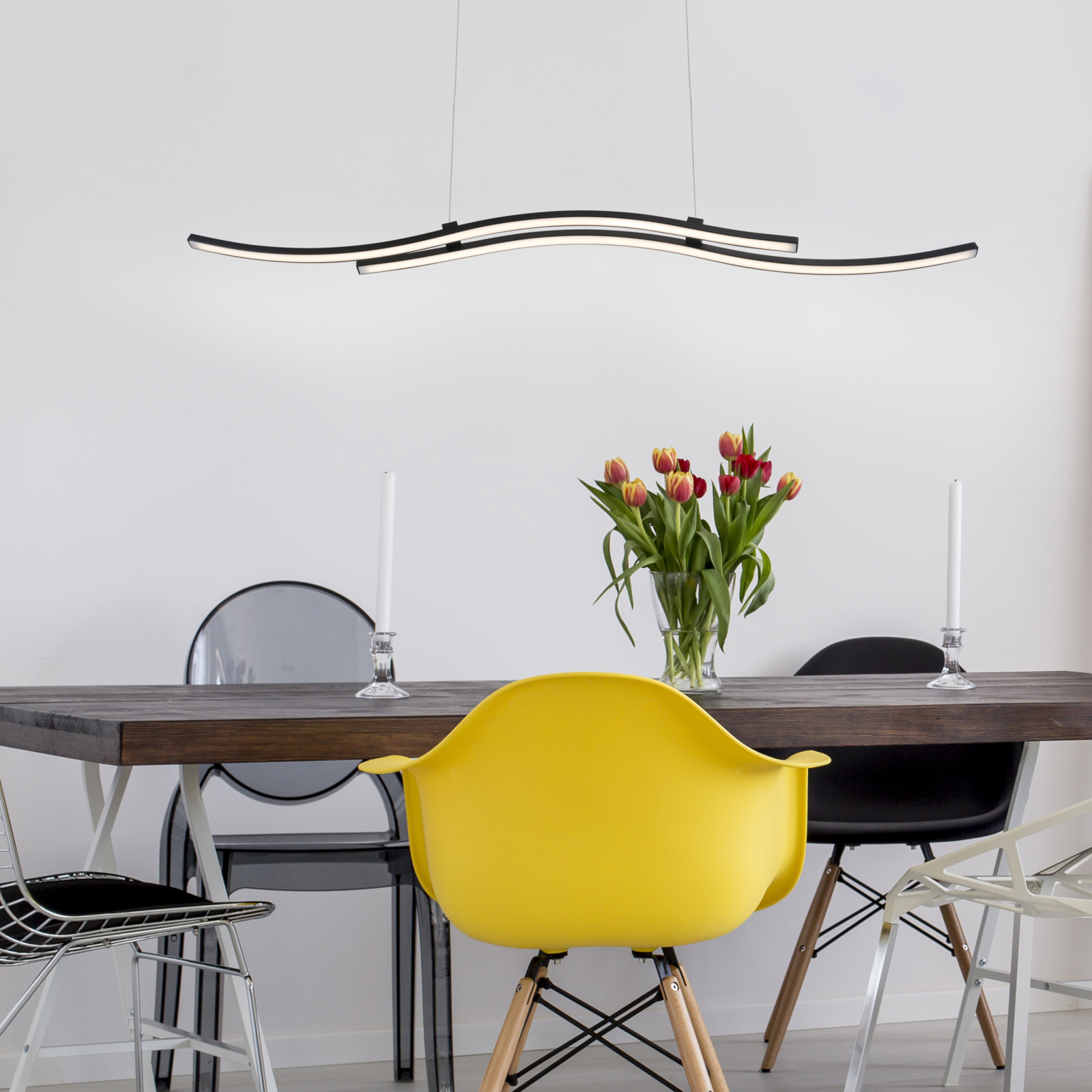LED-Pendelleuchte ONDA - schwarz - 120 cm hoch