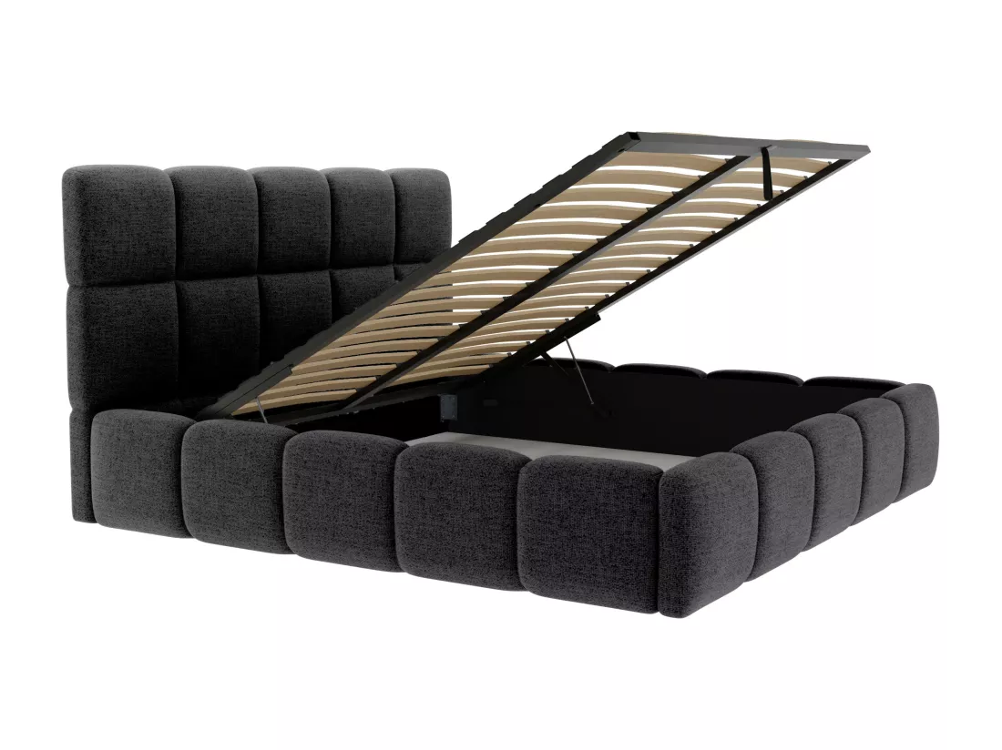 Lit coffre 140 x 190 cm - Tissu texturé - Noir + Matelas - DAMADO de Pascal Morabito
