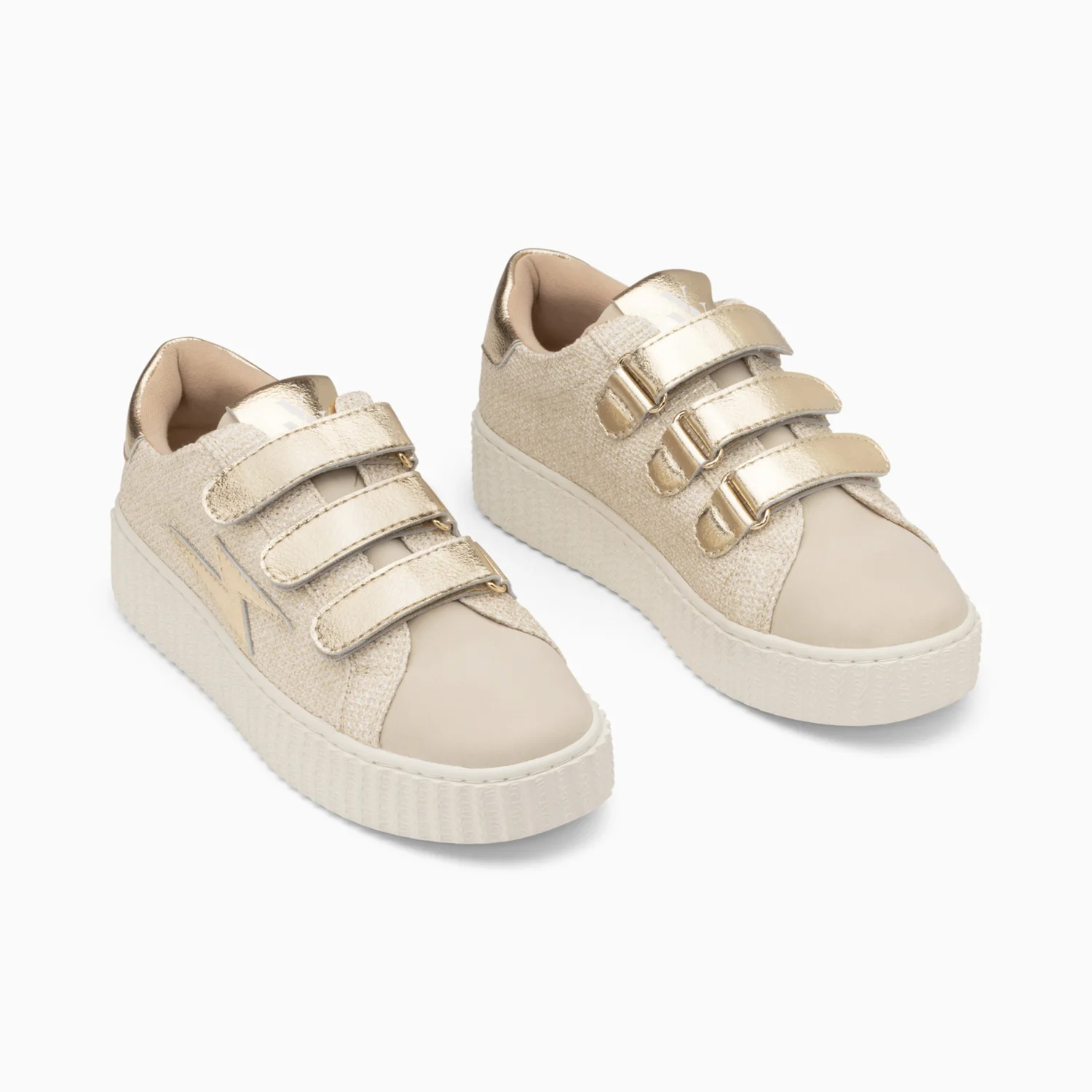 Sneakers-Baskets éclair Summer beige et or à scratchs