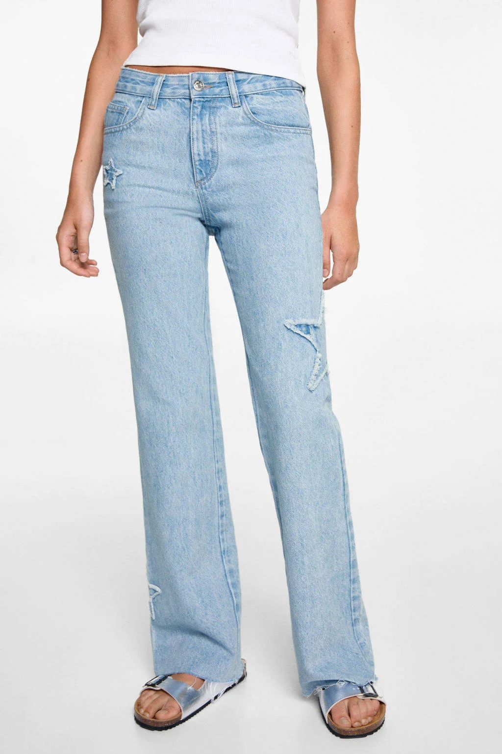 MANGO TEEN straight leg jeans met sterren lichtblauw