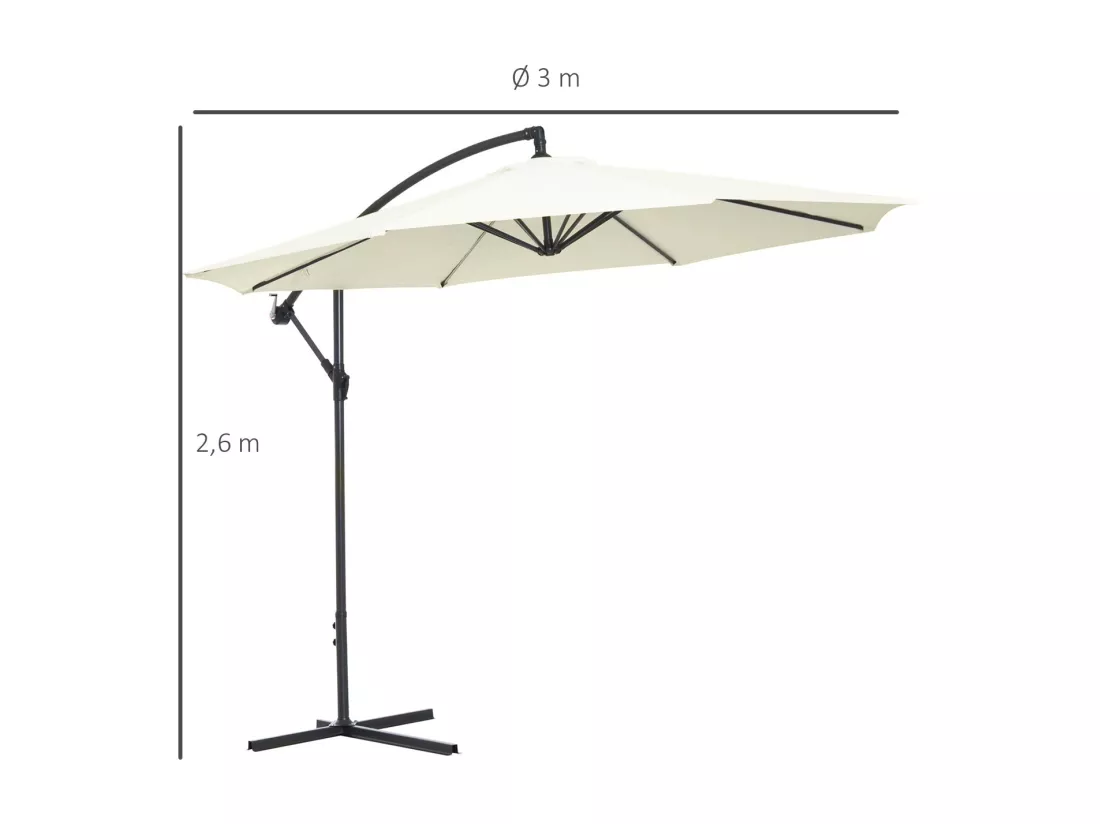 Parasol déporté octogonal inclinable rabattable diamètre 3 m parasol de jardin avec pied en croix crème