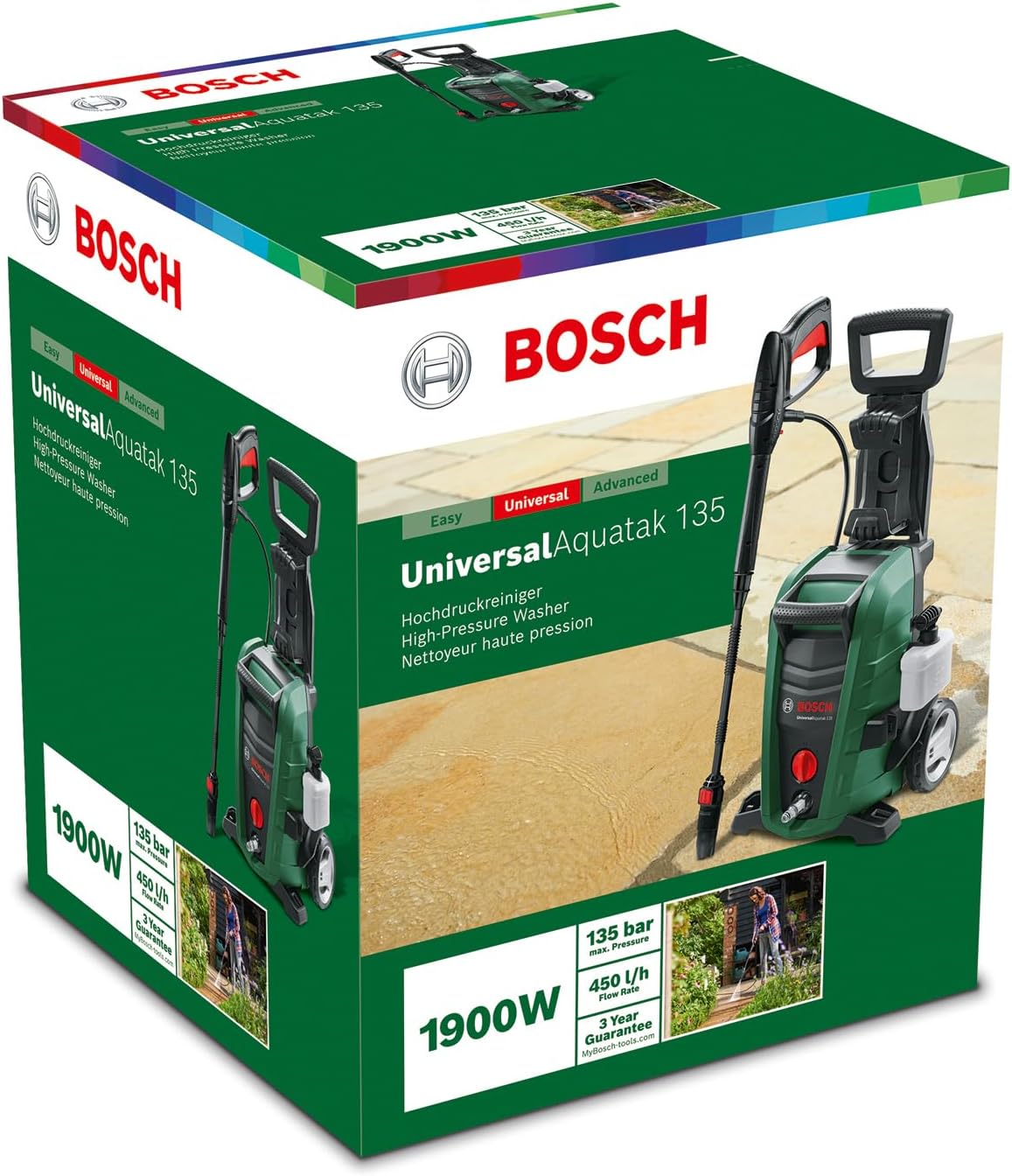 Bosch Home and Garden Bosch Hochdruckreiniger UniversalAquatak 135 (3-in-1-Düse, Schaumdüse, transparenter Wasserfilter, Hochdruckpistole, 7 m Schlauch, 5 m Kabel, 1900 Watt