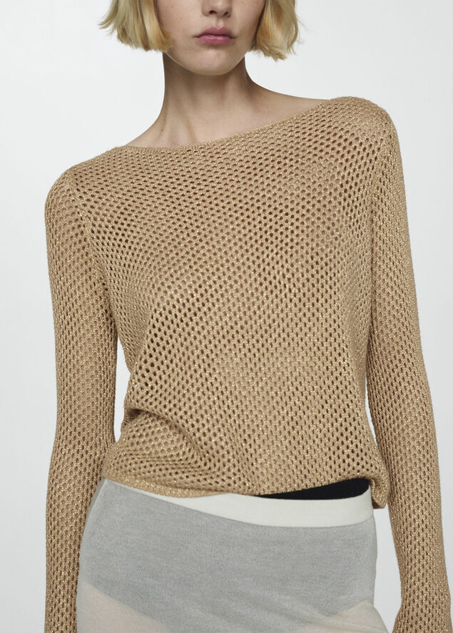 MANGO Openwork lurex sweater Gold
