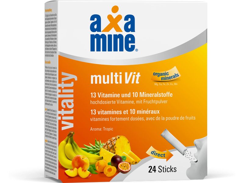 Axamine multiVit 24 Sticks Nahrungsergänzung Multivitaminpräparat mit Vitaminen und Mineralstoffen