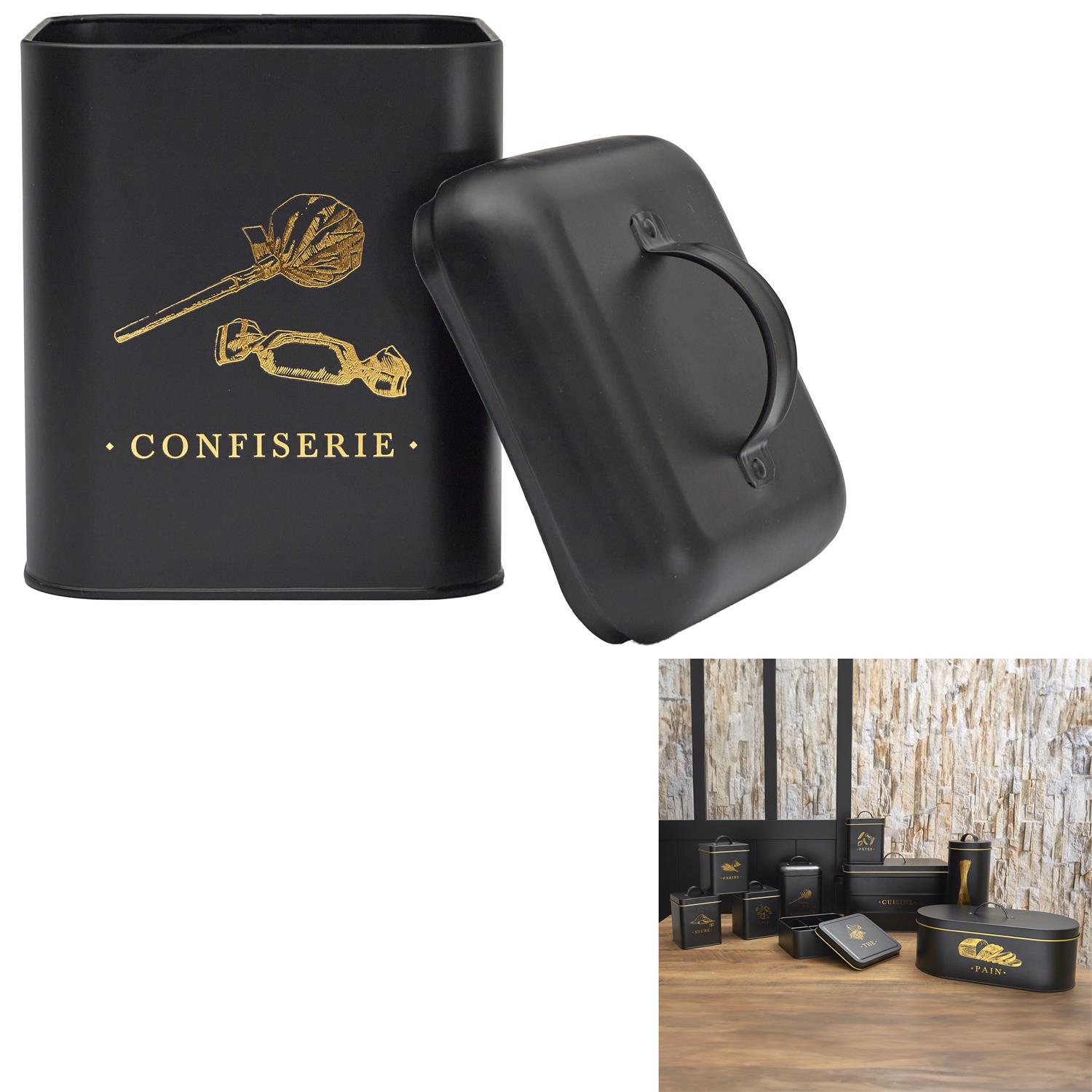 BOITE METAL NOIR ET DORE CONFISERIE
