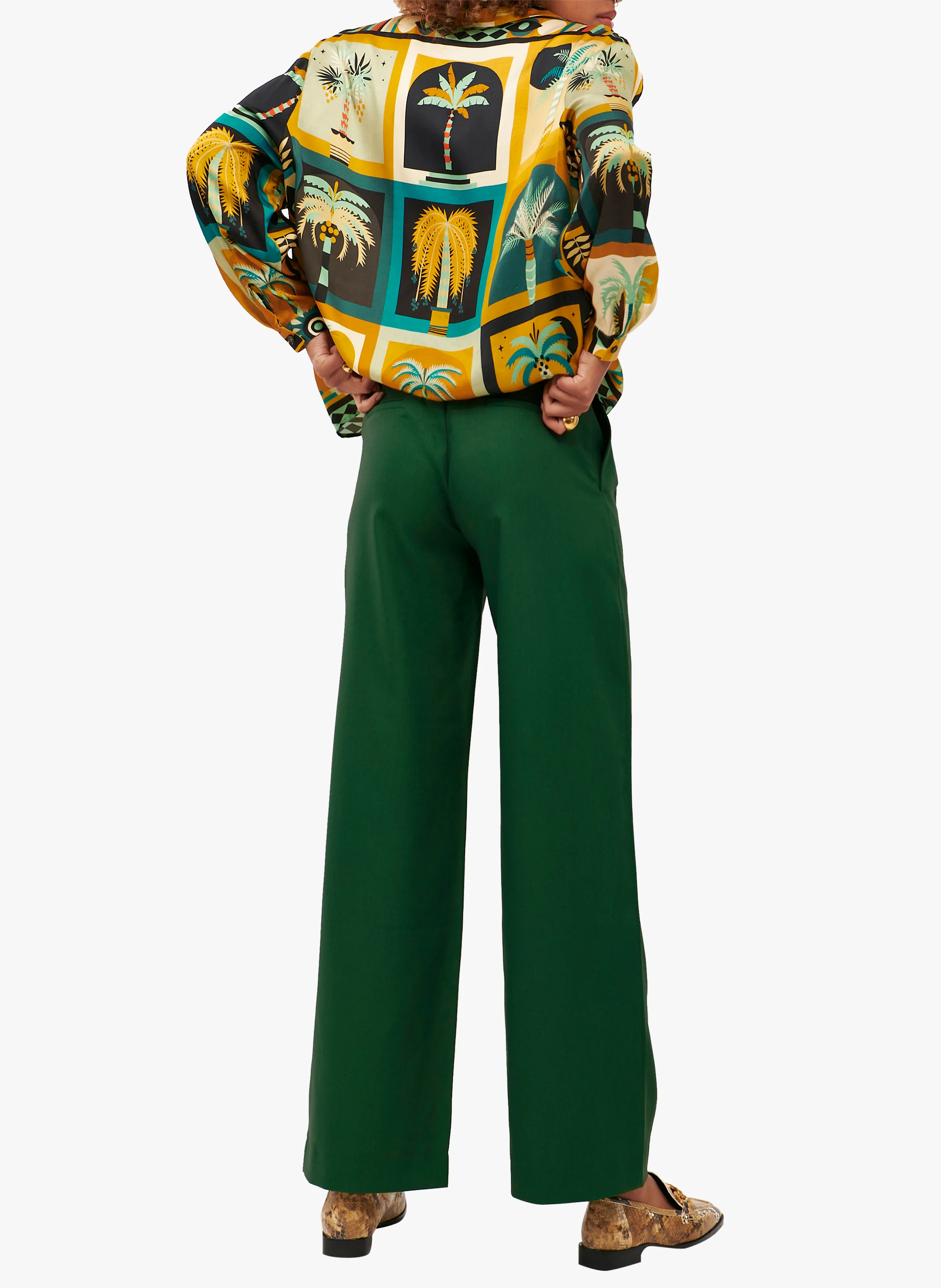 KATE - Pantalon fluide taille haute| Vert