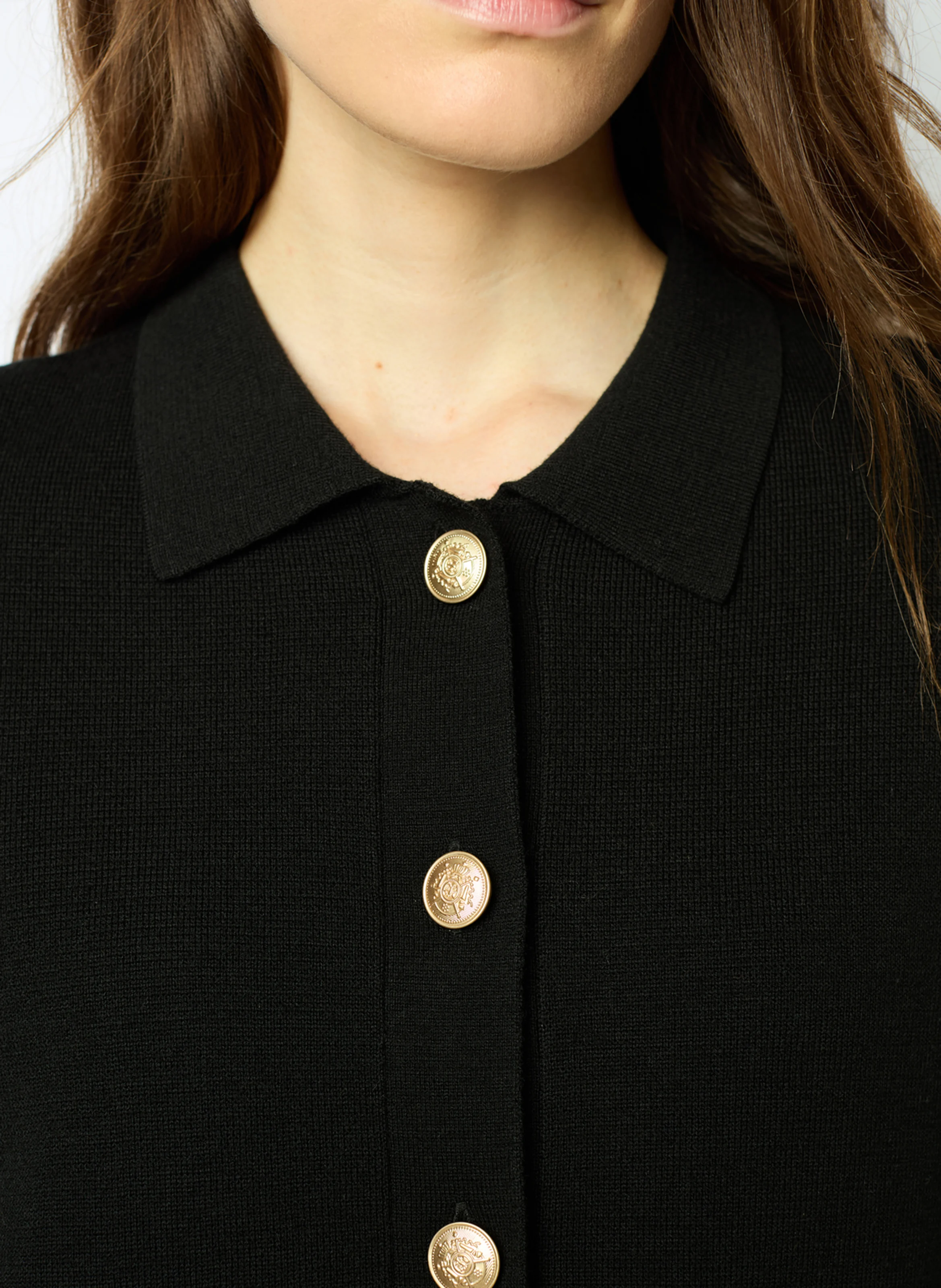JULIE - Gilet col polo en laine mélangée | Noir