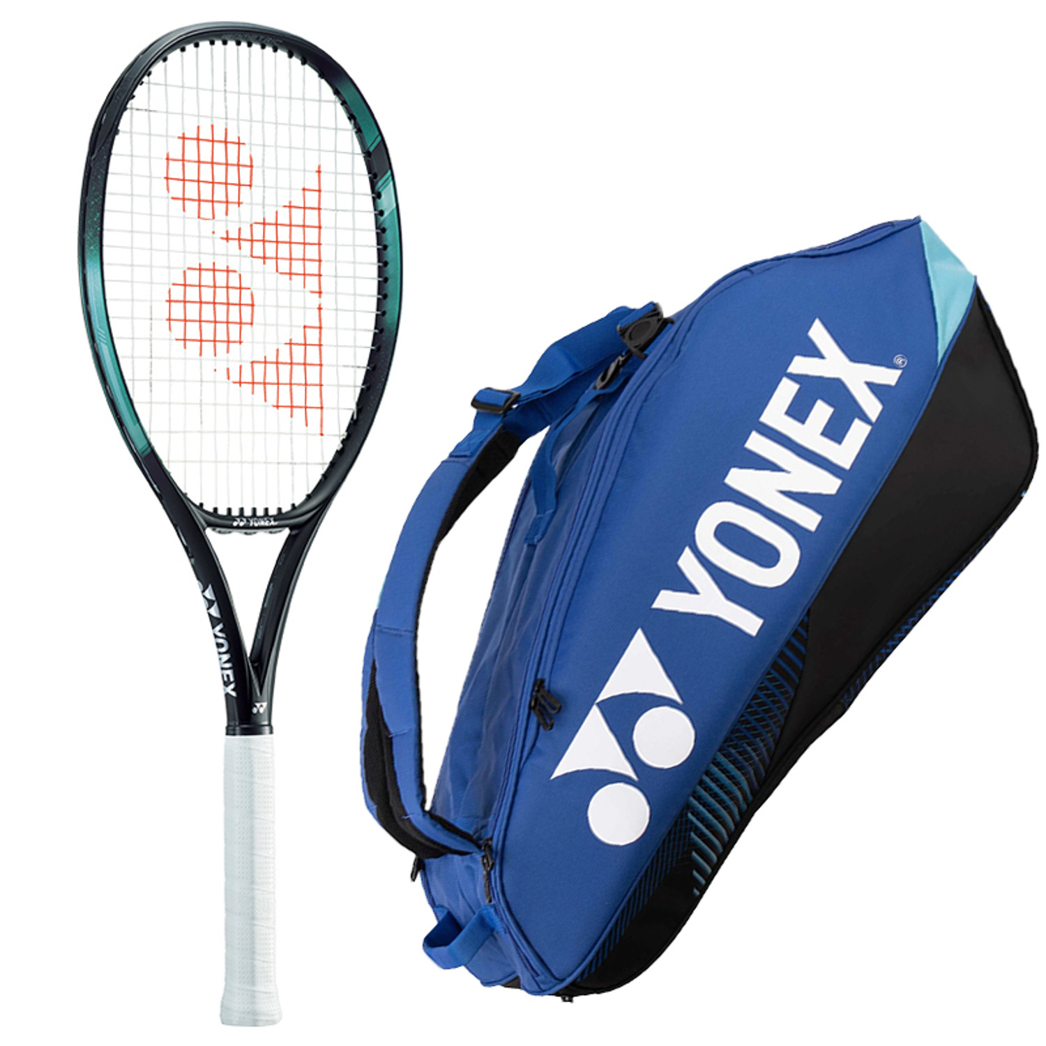 YONEX EZONE 100L 285 GR. + 9 RACKETBAG BLAUW