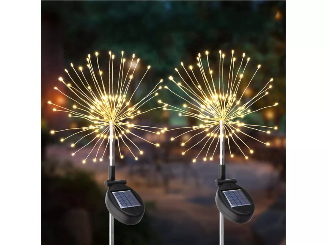 2 balises solaires à planter FIREWORKS SPIKE Argent Acier H97cm