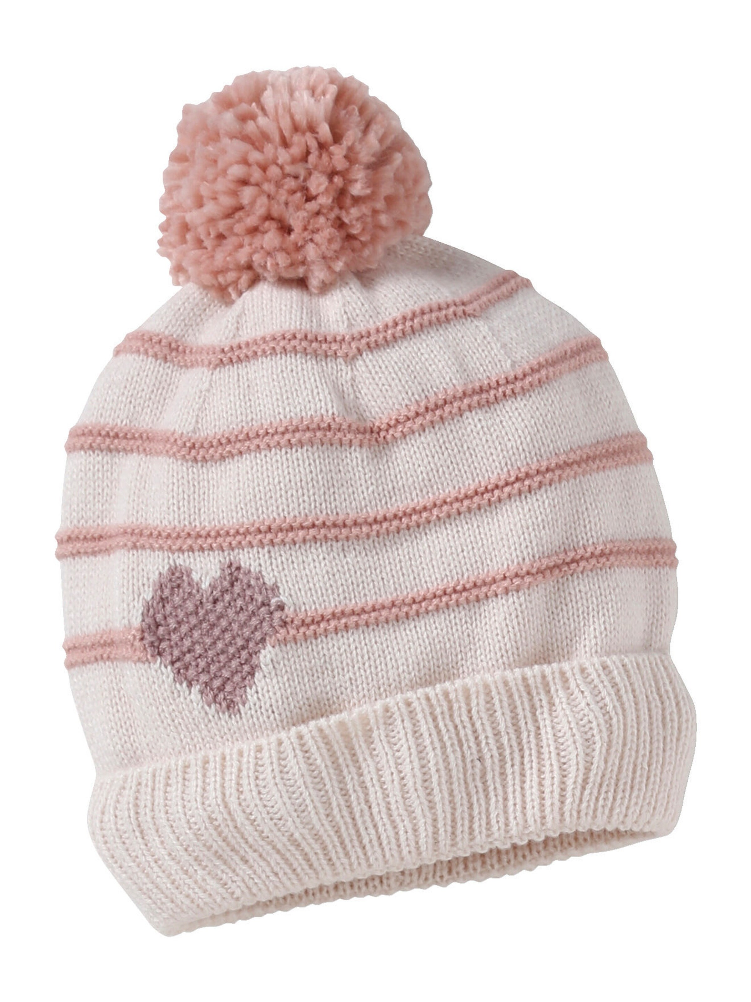 Vertbaudet Mädchen-Set: Mütze, Rundschal & Handschuhe Streifen/Herzen wollweiß/rosa