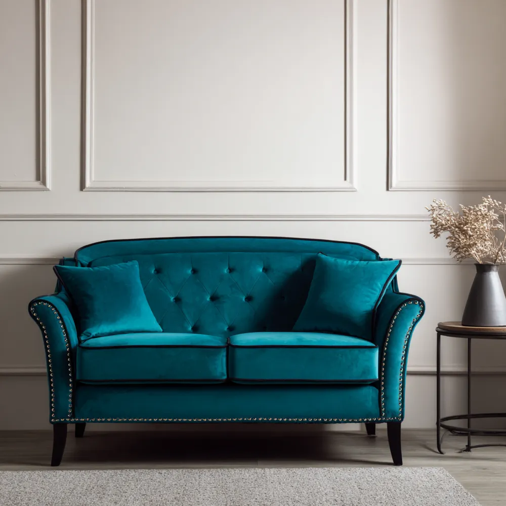 2-Sitzer-Sofa Samt 150x85x90 cm – Türkis – Klassisches Design