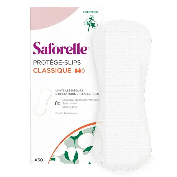 Protetores diários Saforelle Classic de algodão orgânico, pacote com 30 unidades