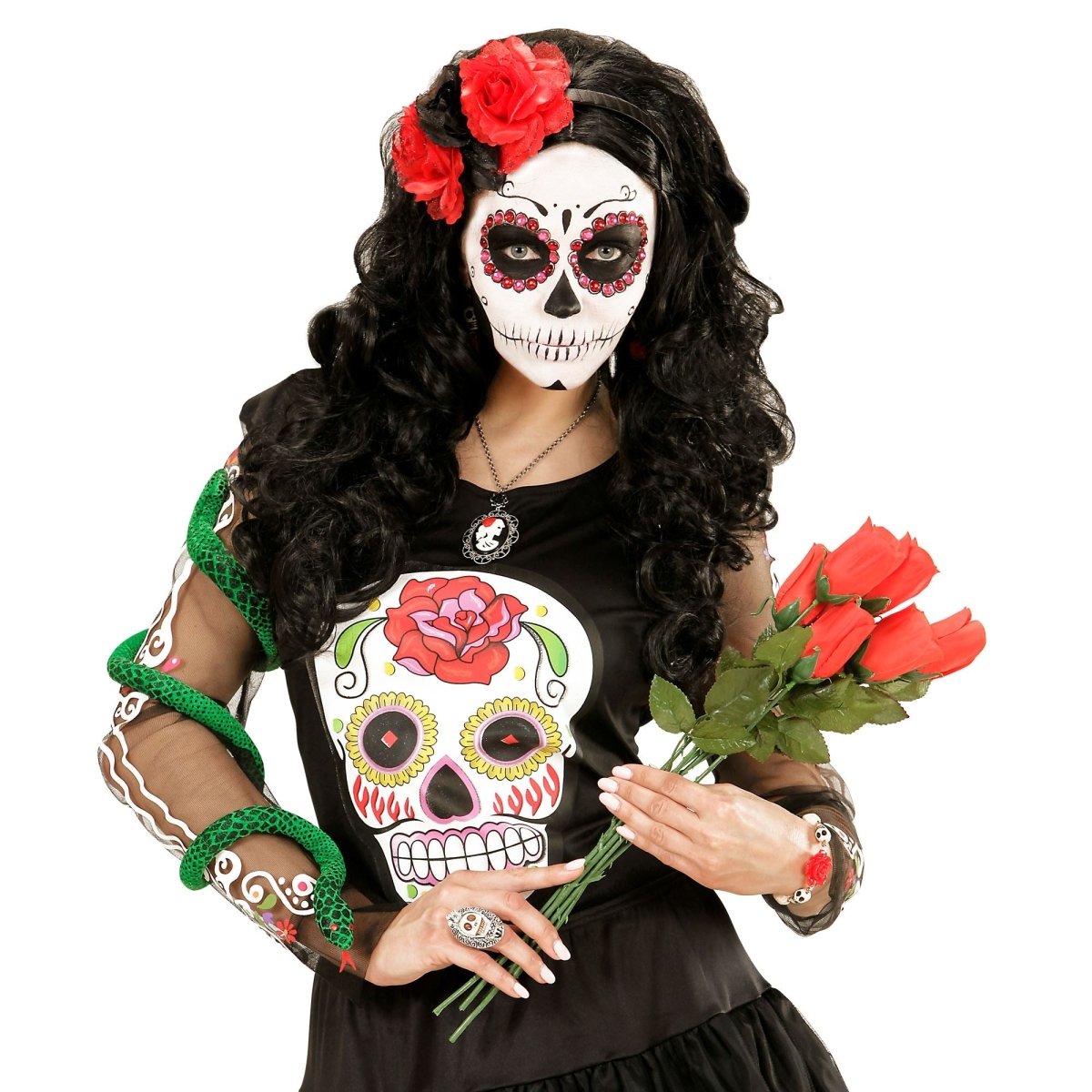 Dia De Los Muertos Haarband Rood Zwart Bloemen
