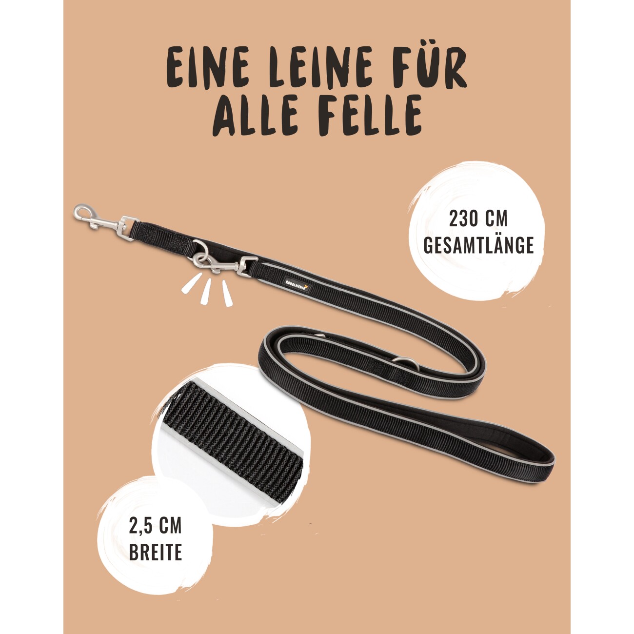 Rudelkönig Hundeleine - Führleine Paola schwarz/ silber