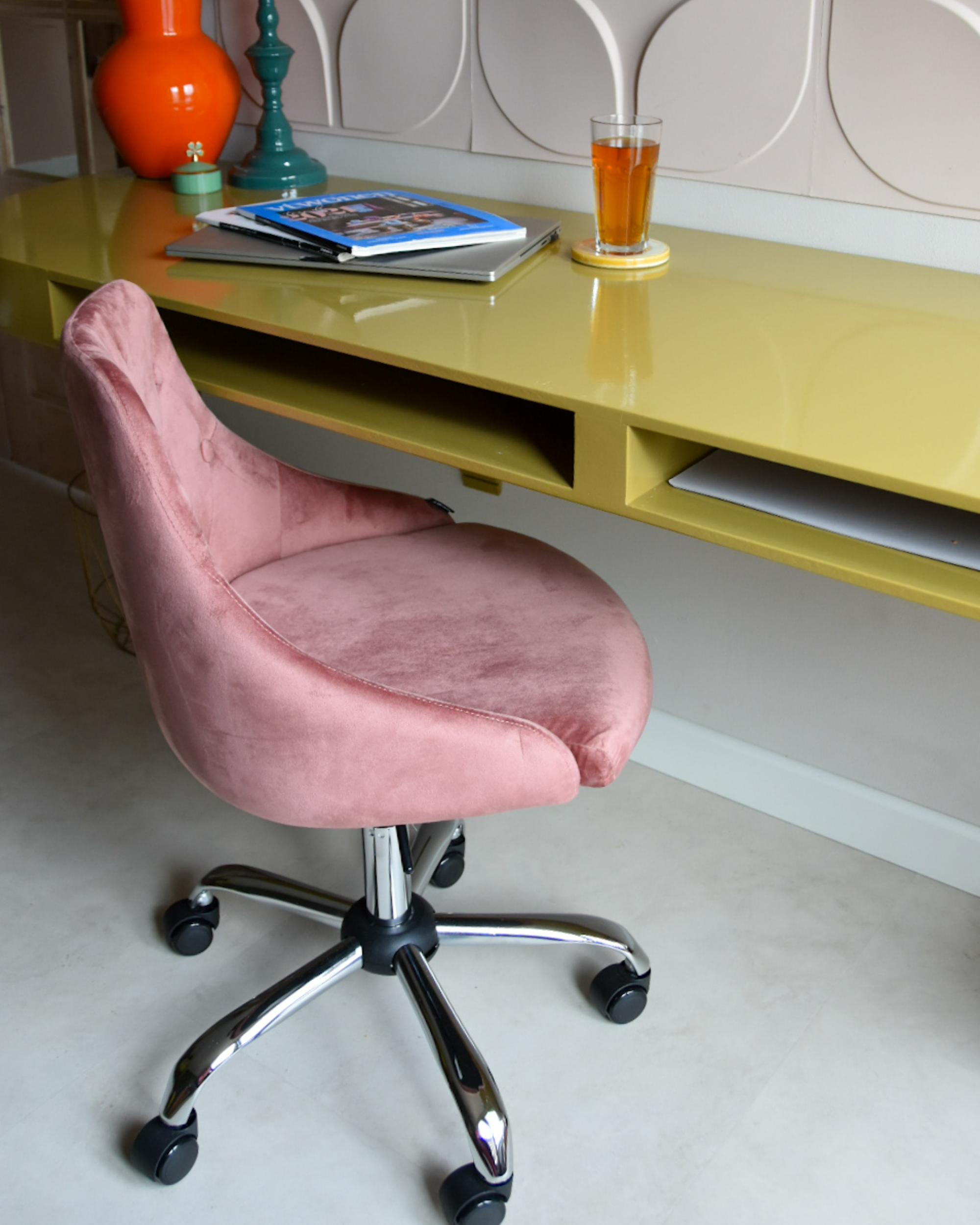 Bureaustoel PARRISH Fluweel Pastelroze