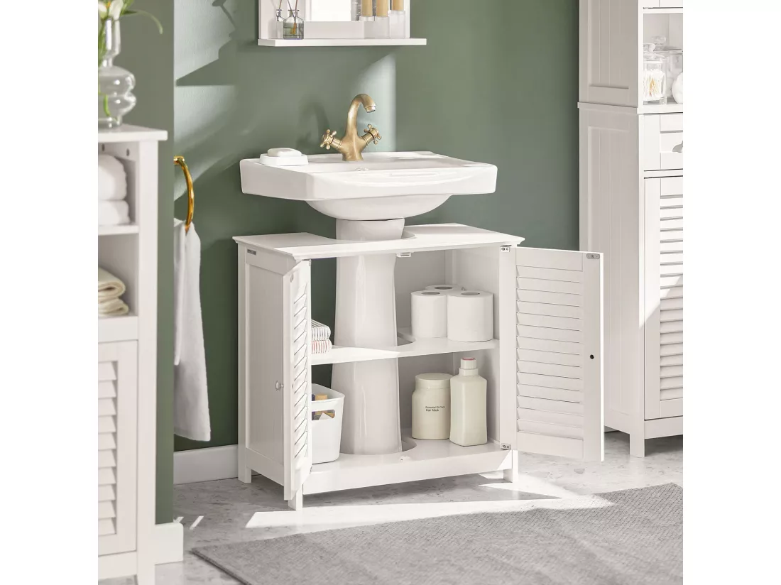 Meuble sous-Lavabo Meuble de Salle de Bain - 2 Portes et 2 étages -Blanc, FRG237-II-W
