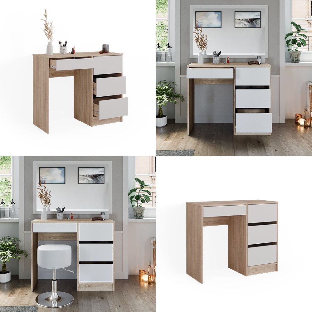 Vicco Schminktisch Sherry Sonoma Weiß, 90 x 75 cm, Frisiertisch, Schubladen