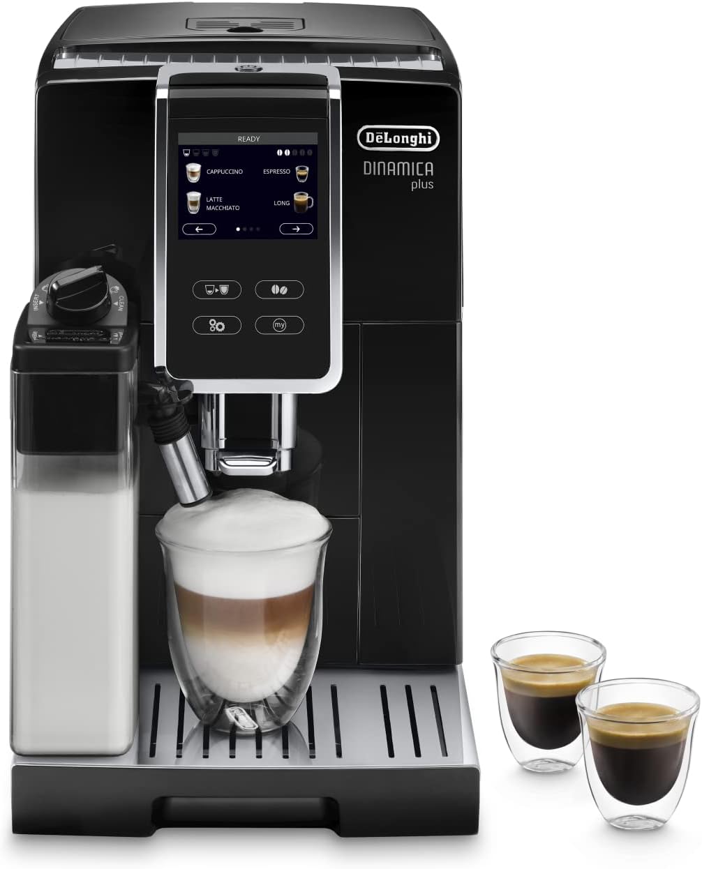 De'Longhi Dinamica Plus ECAM 370.70.B Kaffeevollautomat mit LatteCrema Milchsystem, Cappuccino & Espresso, 3,5 Zoll TFT Touchscreen Farbdisplay und App-Steuerung, Kaffeekannen-Funktion, schwarz