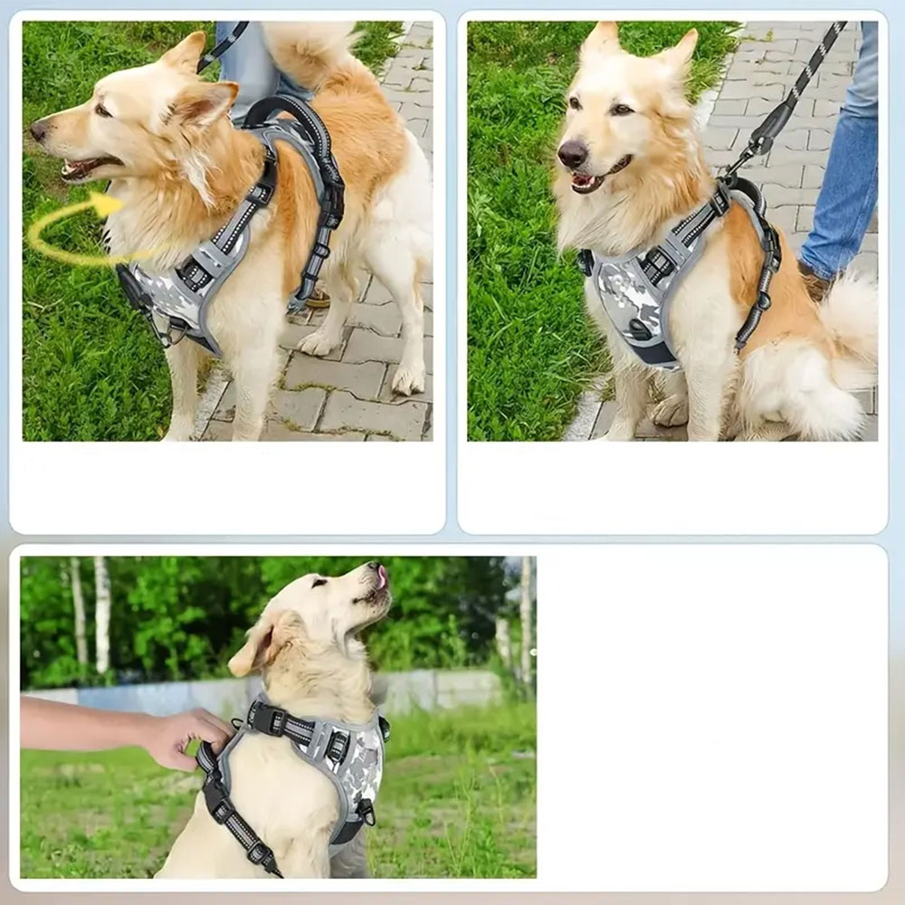 (Gr. M) Taktisches Hunde Brustgeschirr Reflektierendes und Verstellbares Haustier Gstältli mit Kontrollgriff - Schwarz