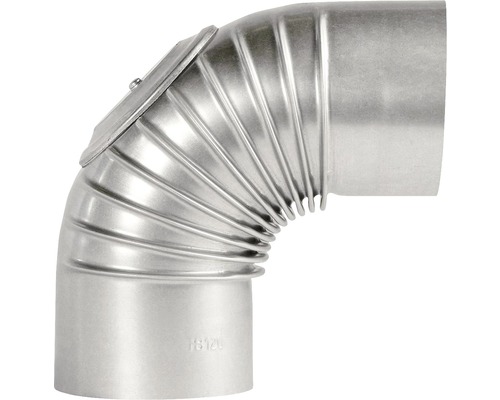 Bertrams kachelpijpbocht 90°, Ø 110 mm, vuurgealuminiseerd zilver met deur