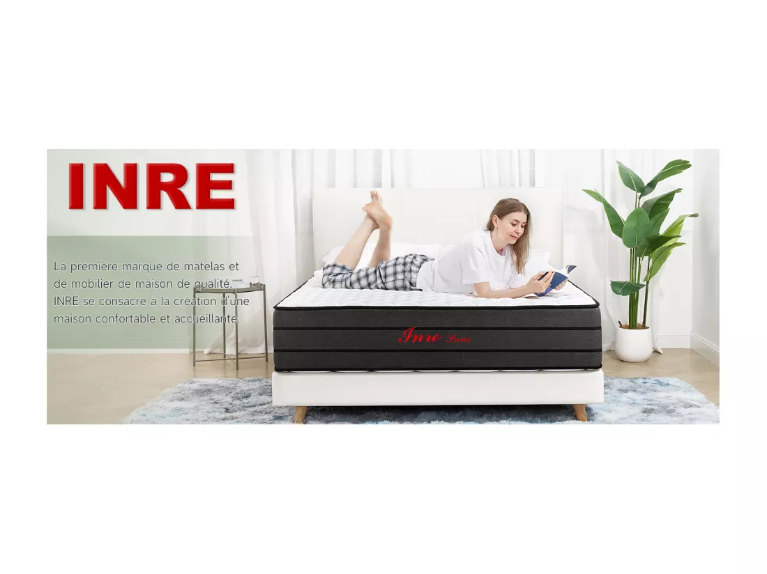 Matelas 140x190 cm INRE Très épais 25 cm Mousse mémoire de forme, Réversible Soutien Parfait, Hypoallergénique