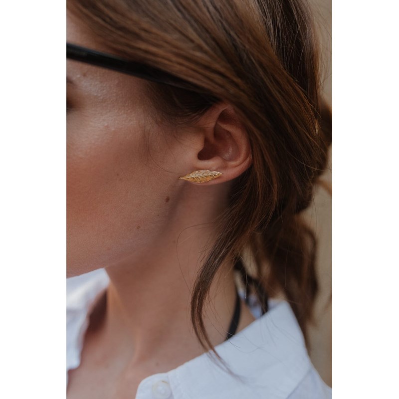 boucles d'oreilles puces feuilles doré à l'or fin - THALIE