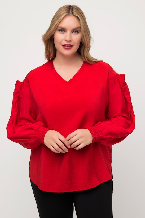 Bluse, Zierschleife, Cut-Out, V-Ausschnitt, Langarm