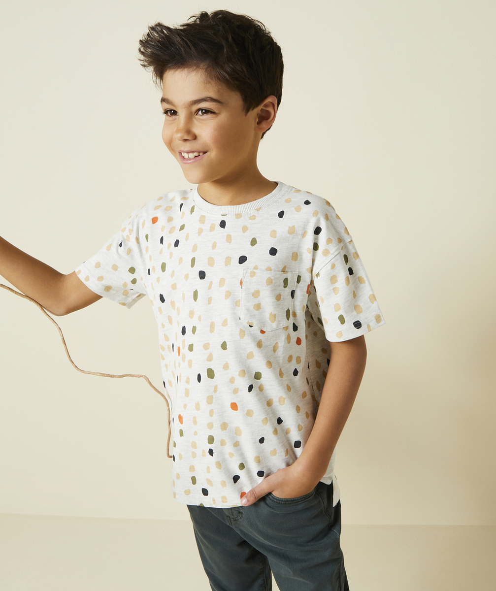 t-shirt garçon en coton biologique gris chiné imprimé taches colorées