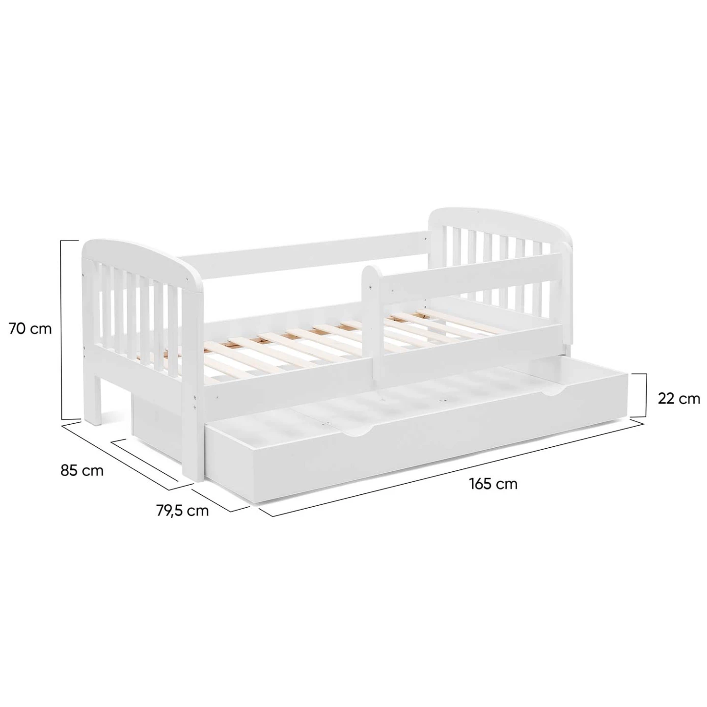 Lit enfant 80 x 160 cm LILIA 1 tiroir de rangement avec sommier et barrières