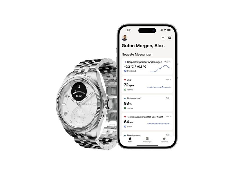 Withings ScanWatch Nova Brilliant Edition Titanium Silver Fortschrittliche Hybridsmartwatch