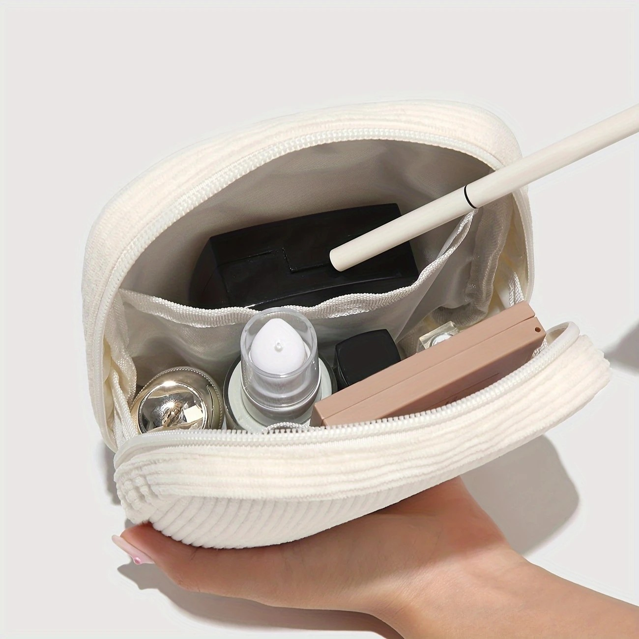(13x13cm) Mini Kosmetik Make Up Tasche Necessaire Organizer Bag mit Reissverschluss - Weiss