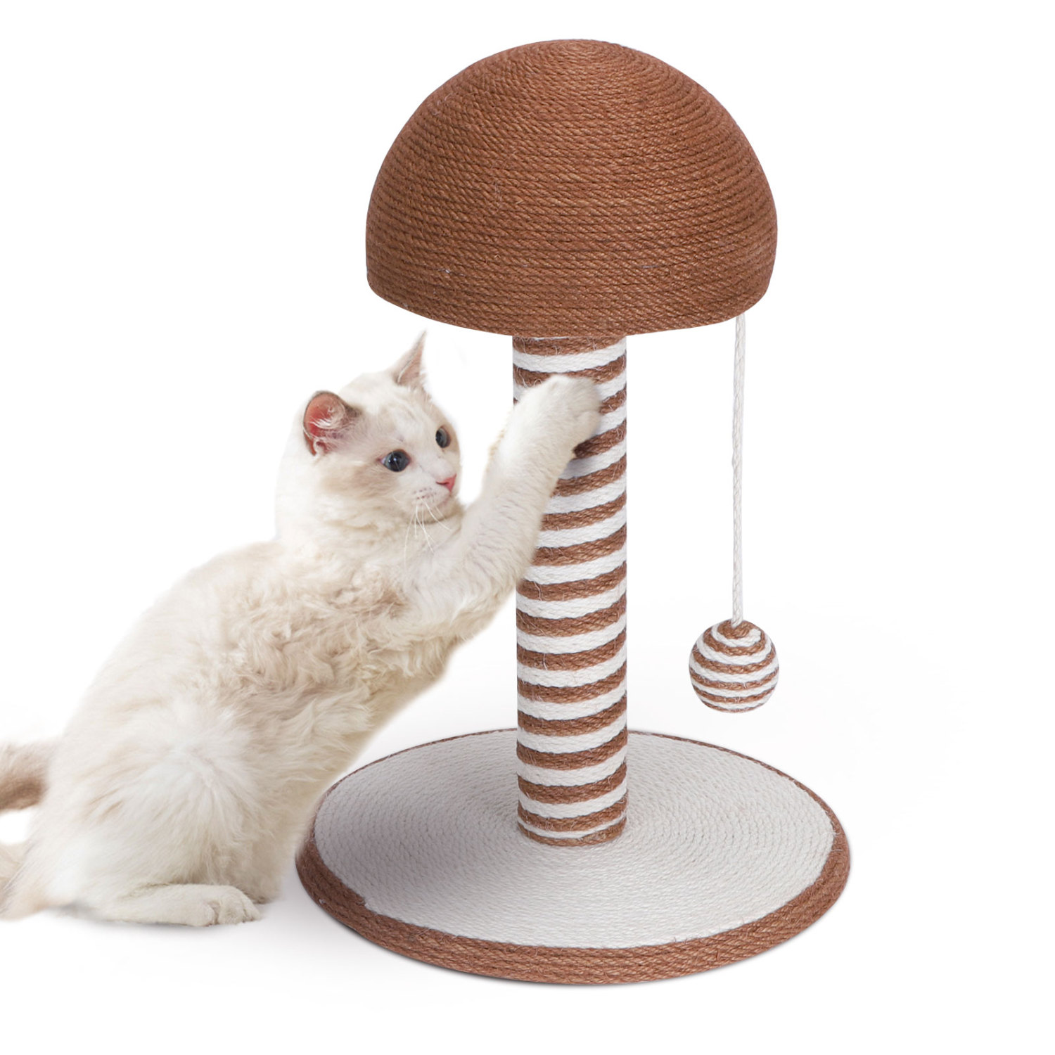 Nobleza – Arranhador de sisal para gatos com brinquedo. Tamanho pequeno. Dimensões: 30 cm (comprimento) x 30 cm (largura) x 42 cm (altura).