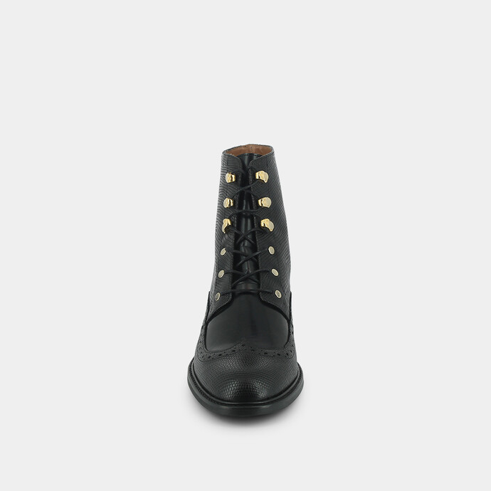 Boots à lacets et détails en métal  en cuir noir