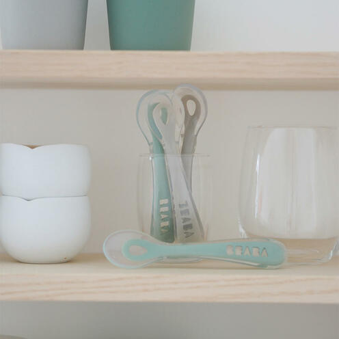 Lot de 4 cuillères 2ème âge silicone Velvet Grey/Sage Green - BEABA