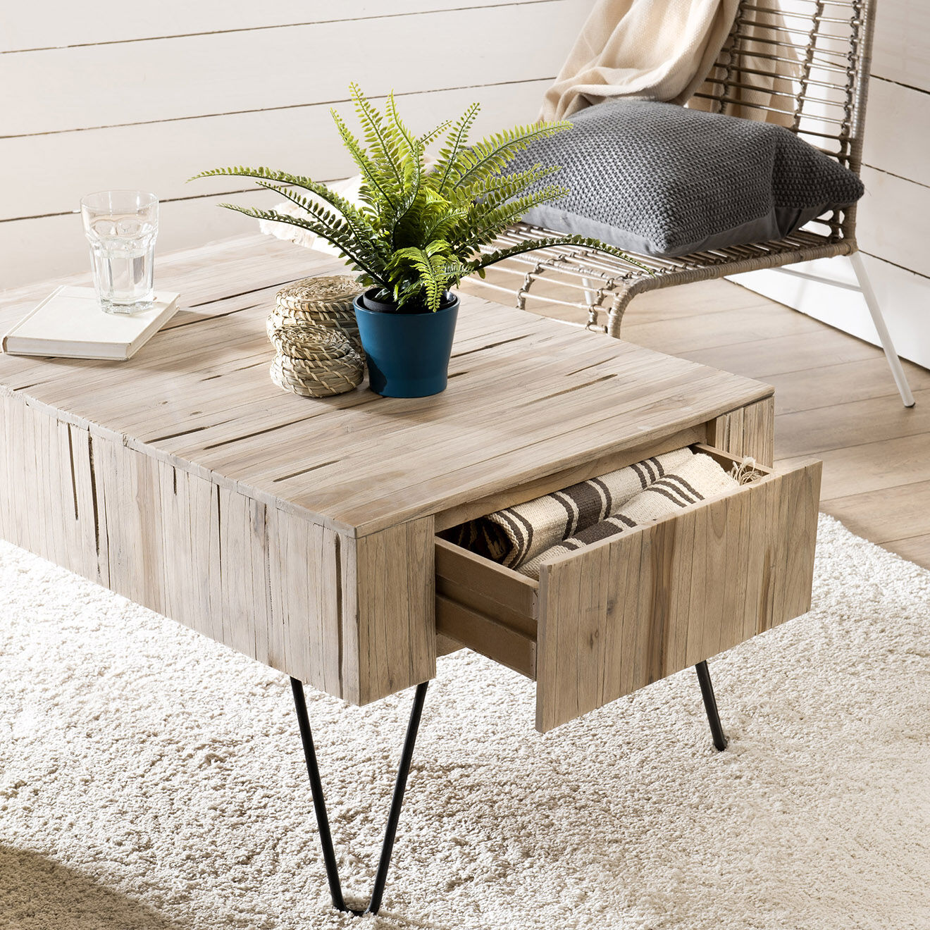Macabane Table basse 2 tiroirs Clara teck - 90x60x45 cm